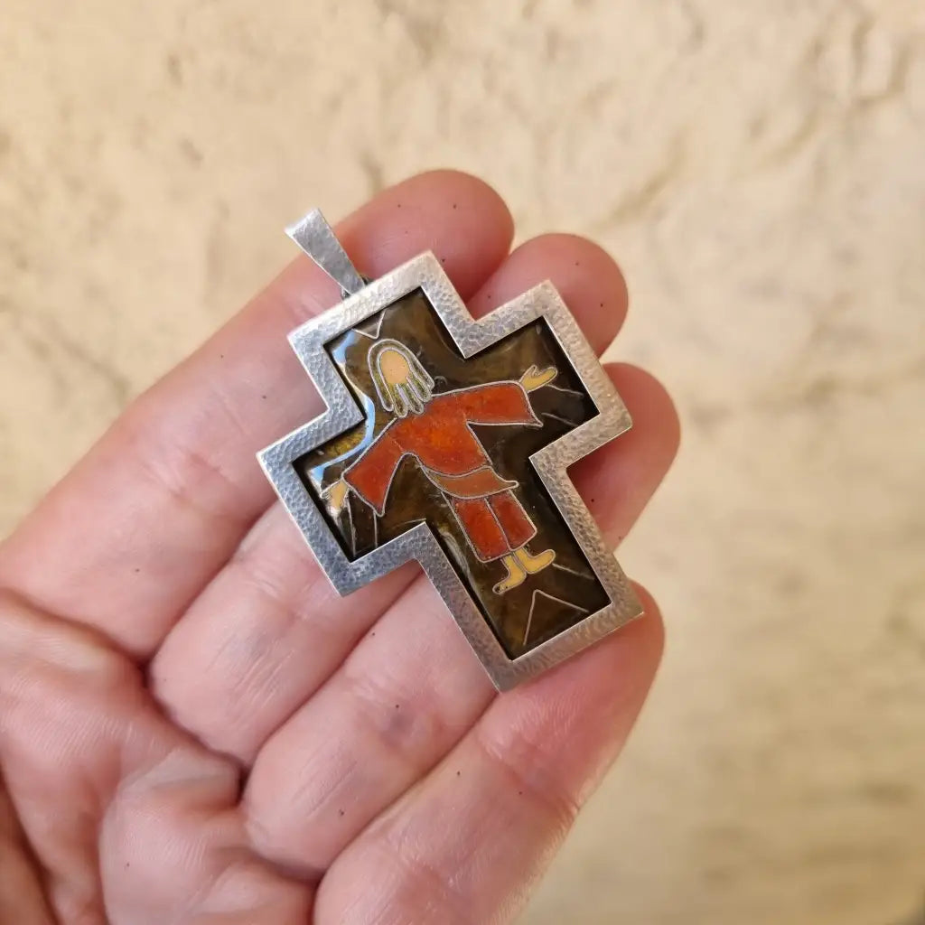 Cruz de plata. cruz antigua esmalte joyas esmalte. Joyería religiosa