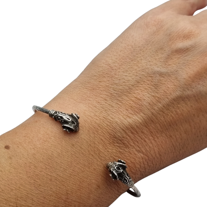 Vintage Boho 925 Silver Mexican Ram Heads Adjustable Bracelet 80s