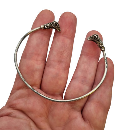 Vintage Boho 925 Silver Mexican Ram Heads Adjustable Bracelet 80s