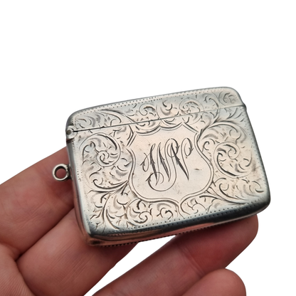Antique Edwardian Silver Vesta Case Birmingham 1905, W.H William M Hayes