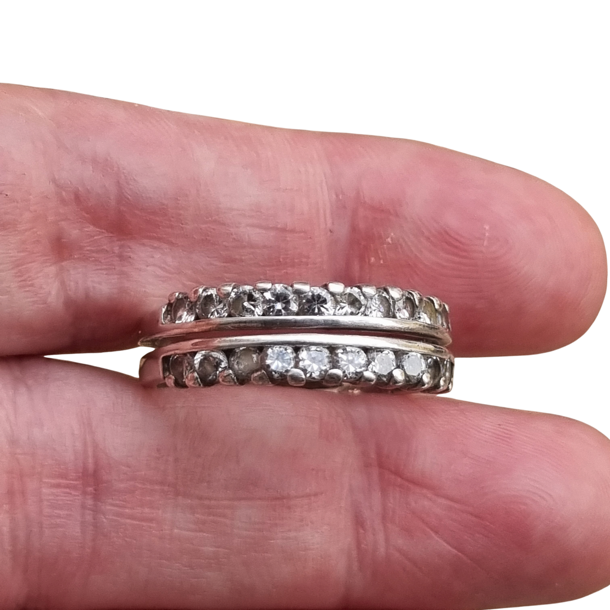 Vintage silver ring with double row of white stones, 80s-90s