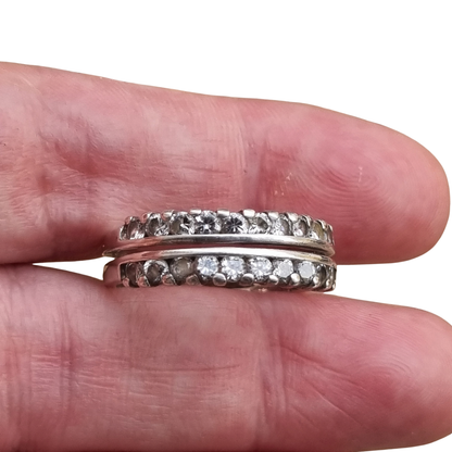 Vintage silver ring with double row of white stones, 80s-90s