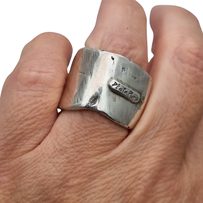 Brutalist silver ring Wide Purabanda silver with a sculptural and organic design, 20th century