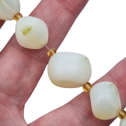 Vintage Opaline Glass Beaded Graduated Iridescent Necklace, Mid Century 1950s-1960s