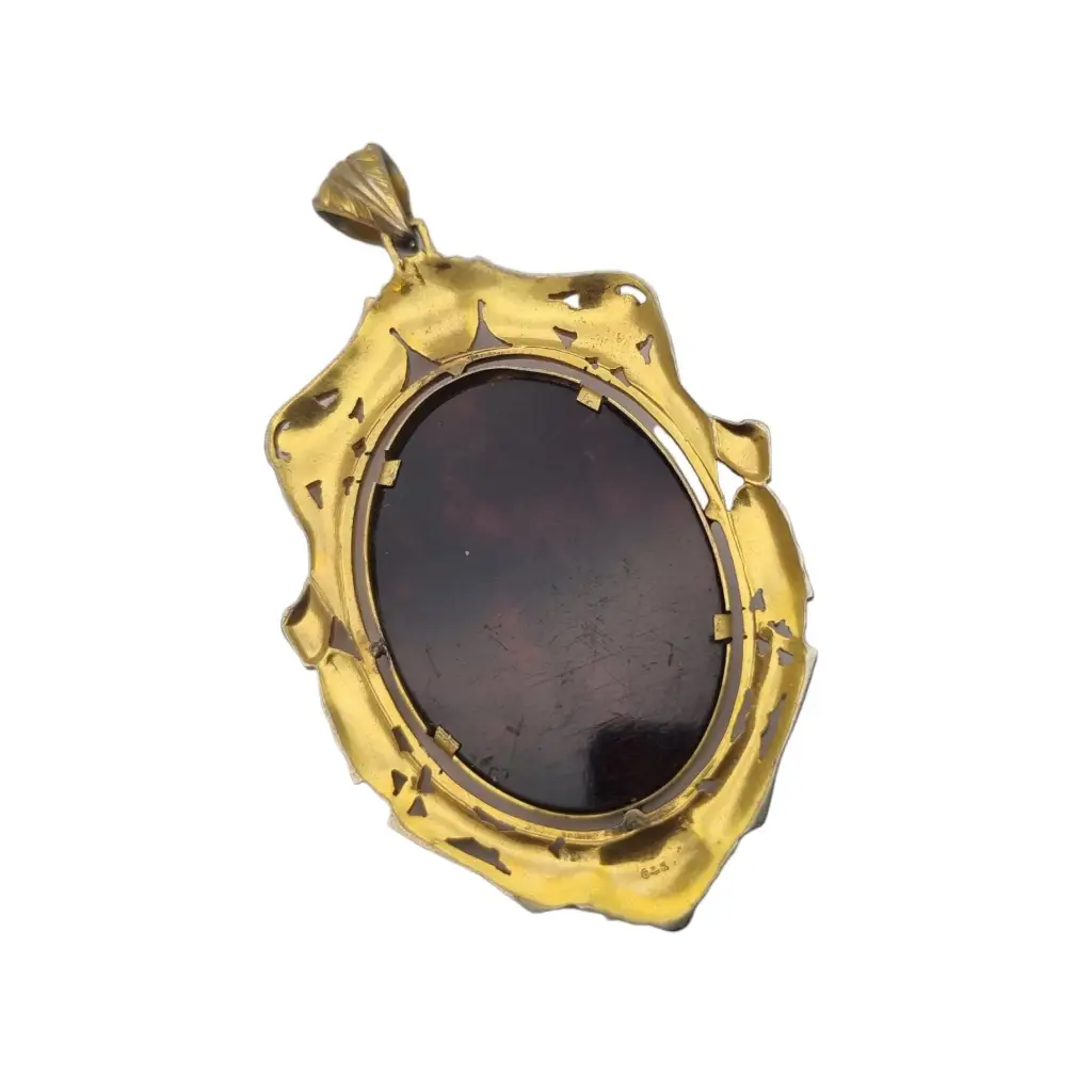 Medalla art nouveau colgante religioso vintage medalla de flor esmalte dorado