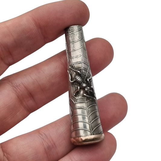 Antique Art Deco Vamp Silver Cigarette Holder with Spider and Bee, Femme Fatale 1920