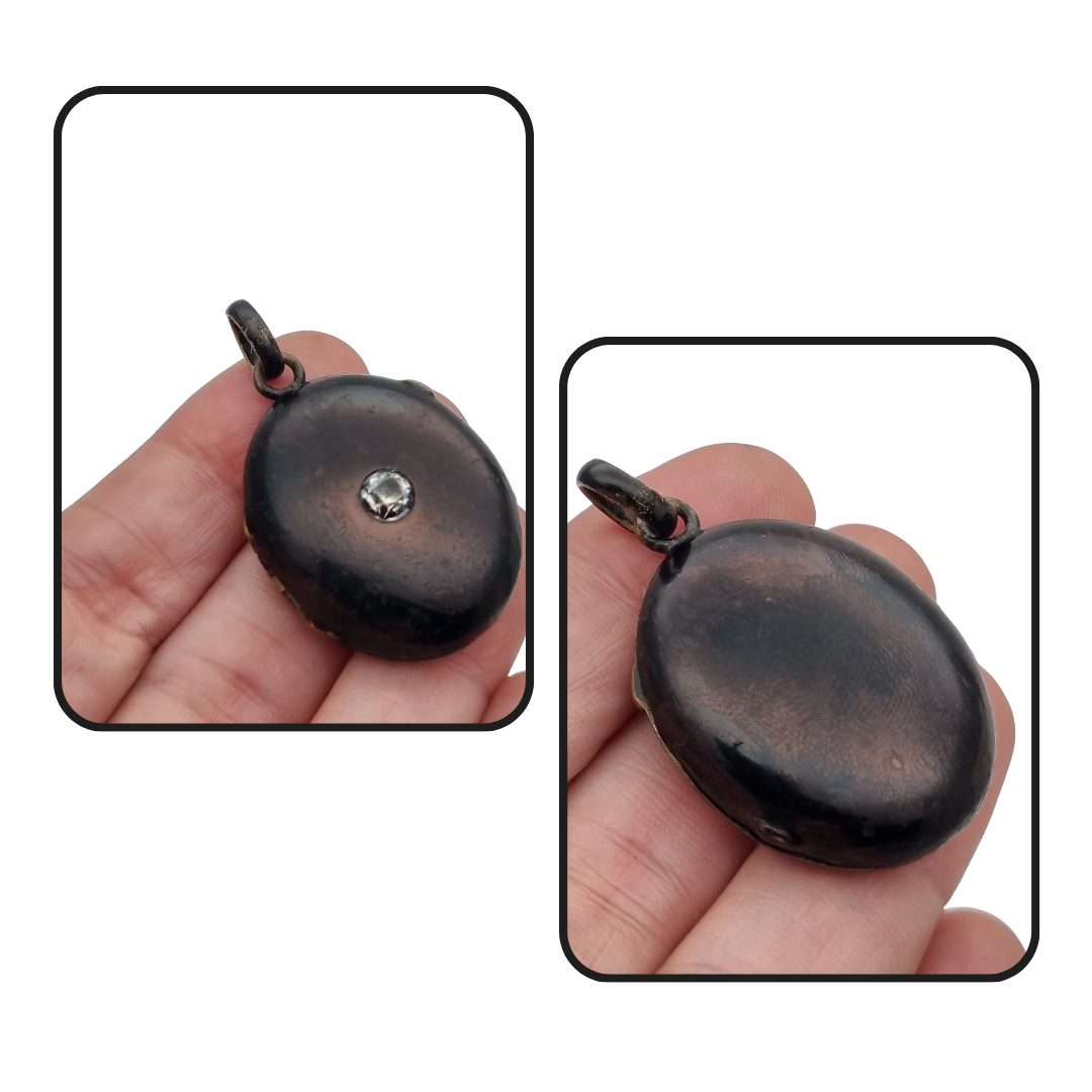 Victorian black locket with stone, mourning jewelry, circa 1890-1900