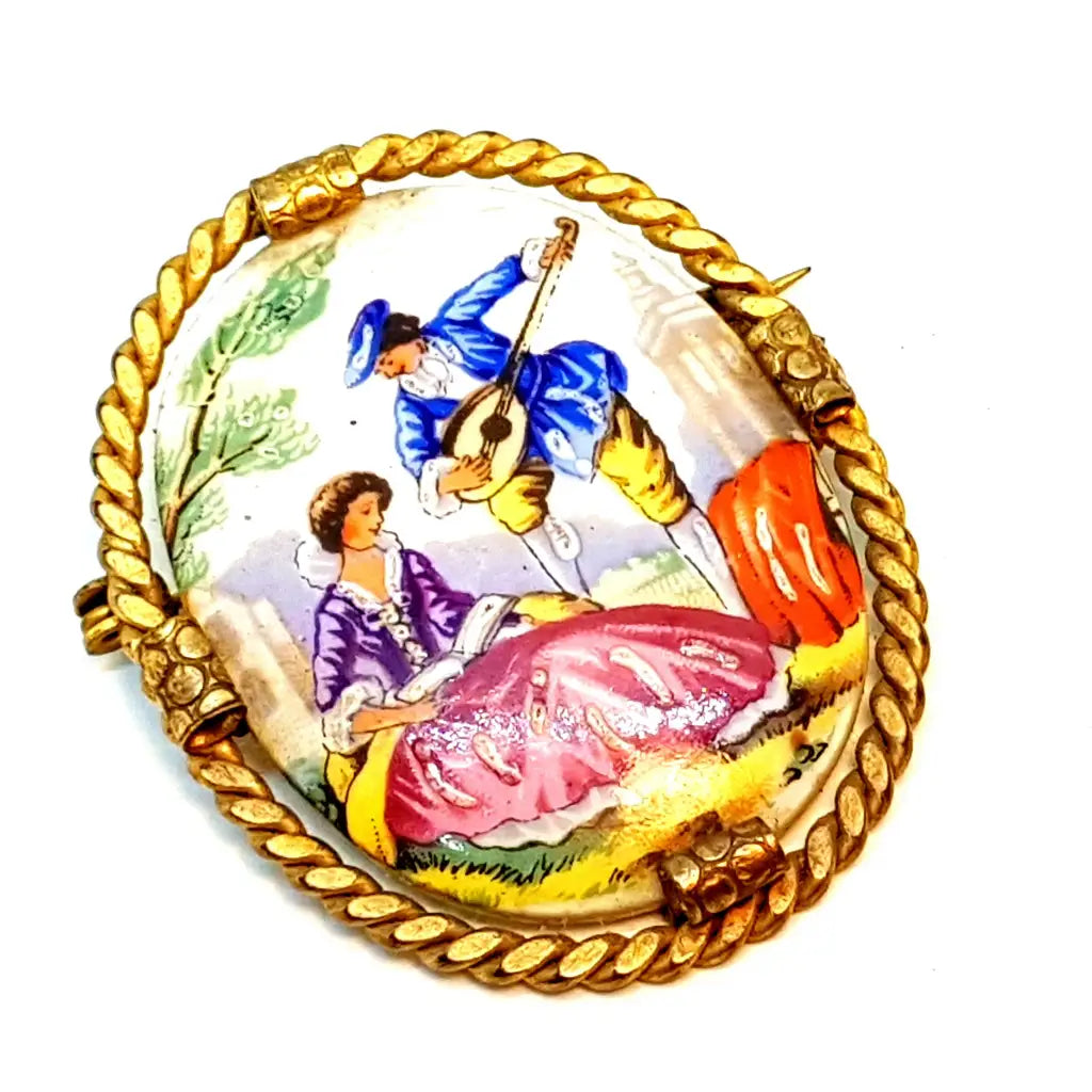 Regala una joya del arte francés broche de porcelana Limoges hecho y pintado