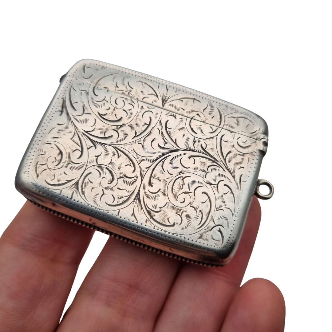 Antique Edwardian Silver Vesta Case Birmingham 1905, W.H William M Hayes
