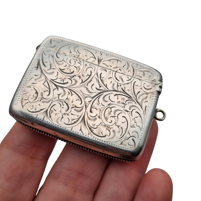 Antique Edwardian Silver Vesta Case Birmingham 1905, W.H William M Hayes