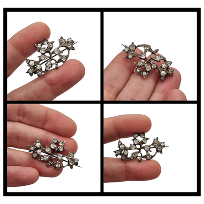 Broche victoriano floral antiguo de plata con pastas vítreas, Estilo eduardiano, ca. 1890–1910