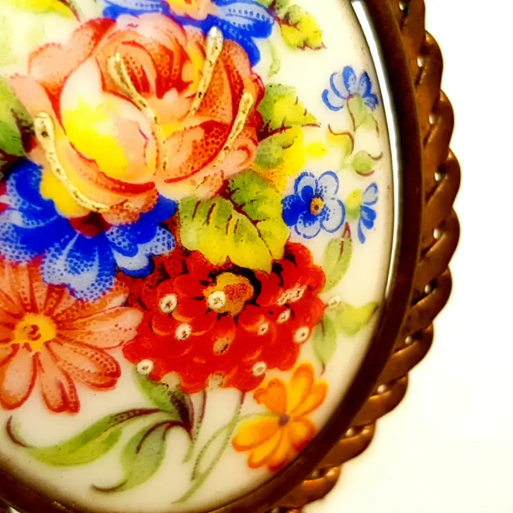 Broche vintage limoges de joyería francesa para mujer pintura porcelana.