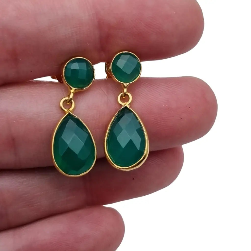 Pendientes de ónix verde pendientes oro colgantes boho