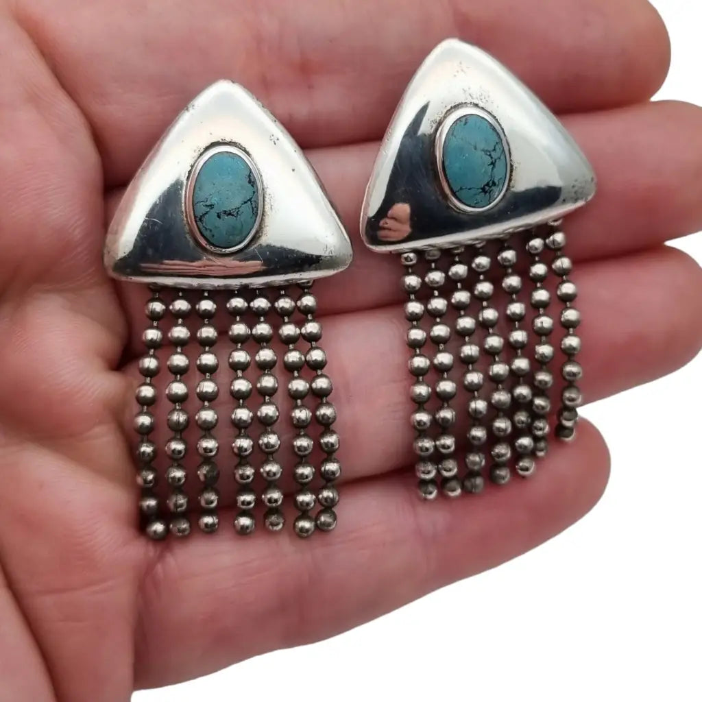 Pendientes triangulares para mujer plata de ley 925 azul turquesa pendientes