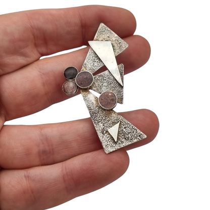 Broche vintage en plata sterling de modernismo geométrico, segunda mitad del siglo XX