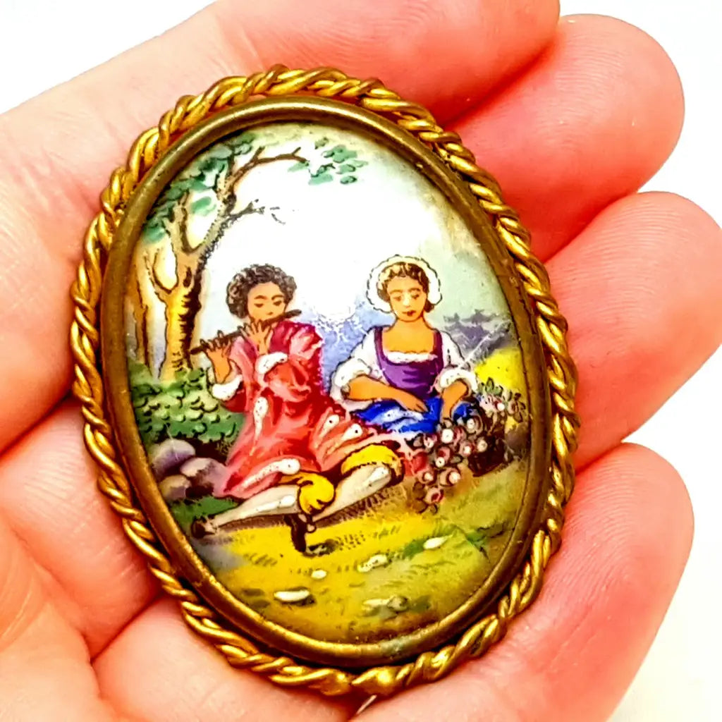 Broche de Limoges vintage pin francés porcelana Francia