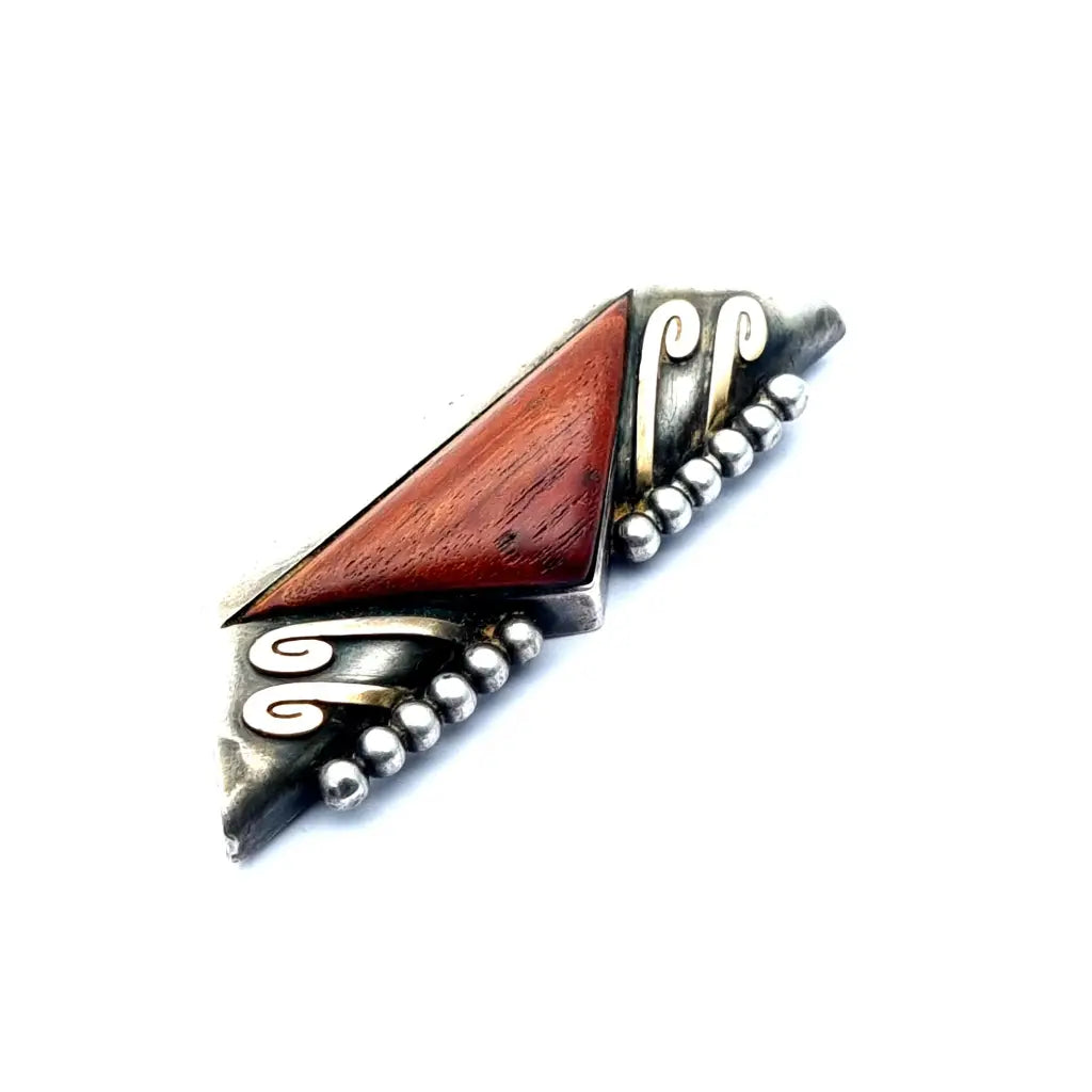 Broche de plata Art Deco Wood Pin estilo Deco. SXX regalos para mujer