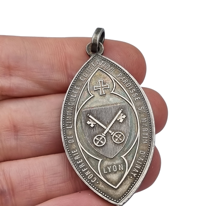 Antique religious medal in silver, Immaculate Virgin, Lyon circa 190