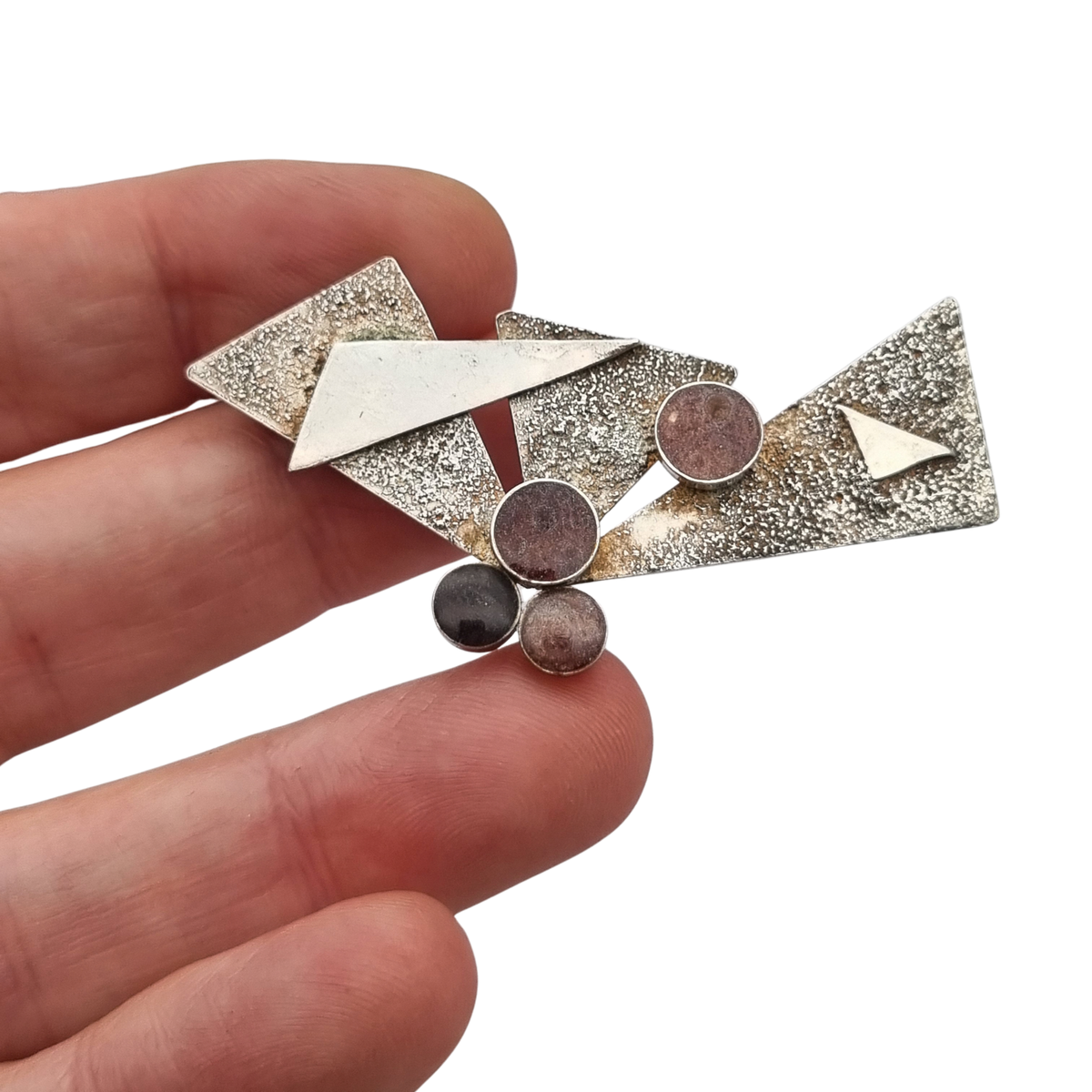 Broche vintage en plata sterling de modernismo geométrico, segunda mitad del siglo XX