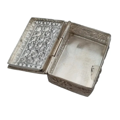 Caja flores de plata pastillero rectangular decorado joyas antiguas y vintage.