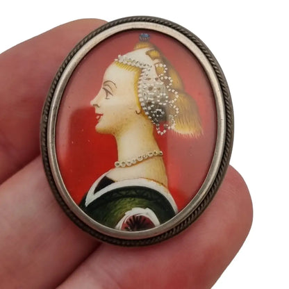 Pintura en miniatura pintada a mano broche colgante de camafeo plata 800.