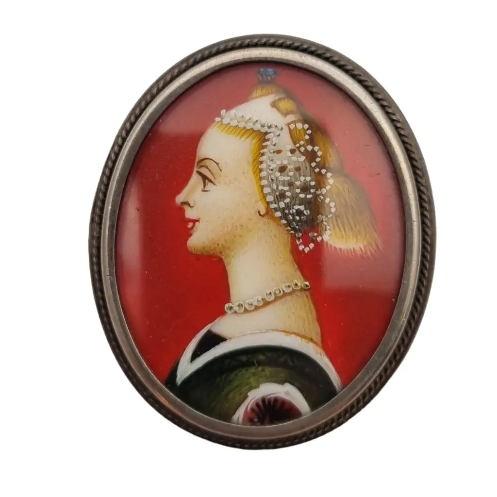 Pintura en miniatura pintada a mano broche colgante de camafeo plata 800.