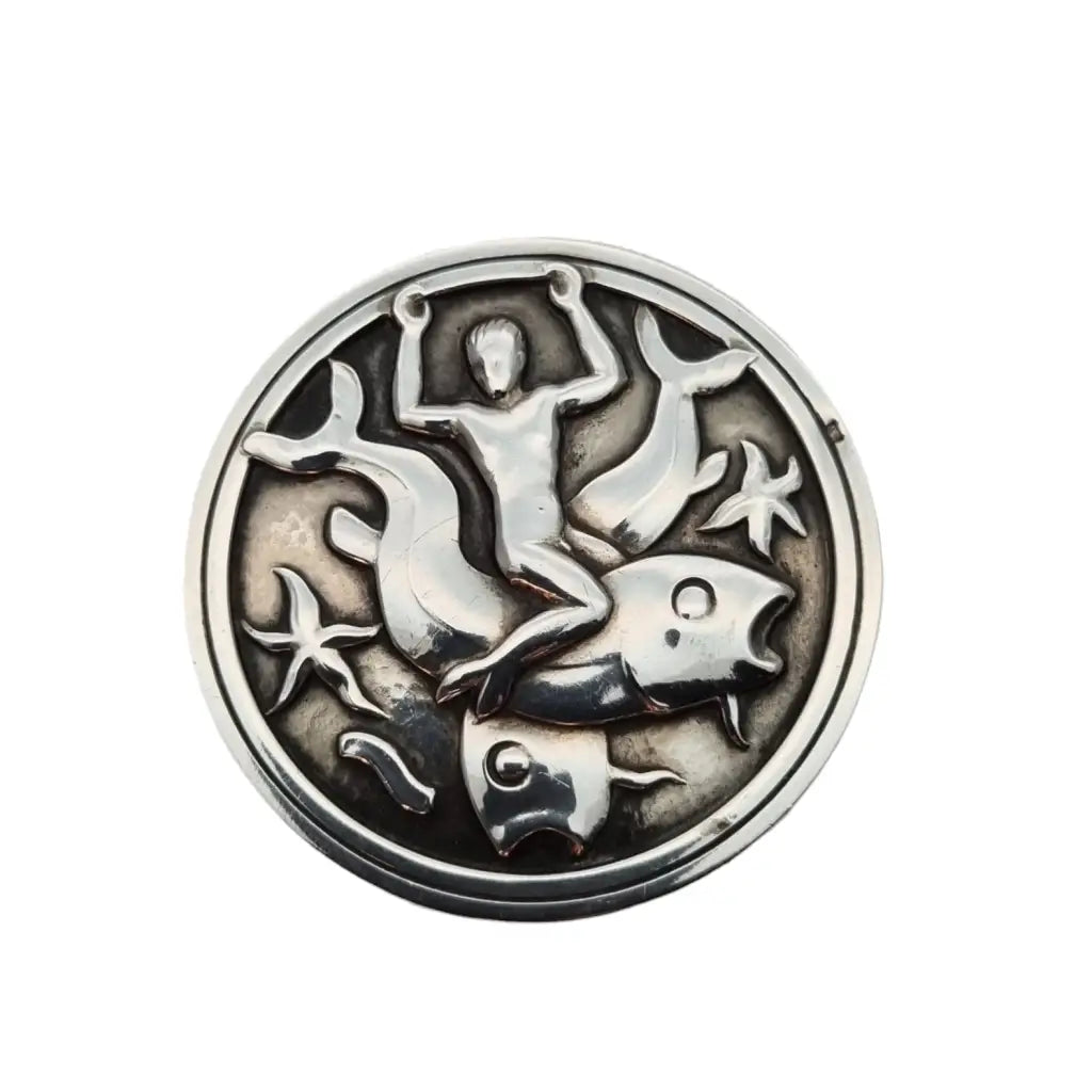 Broche Georg Jensen #285 plata Arno Malinowski Merman & Fish 1940.