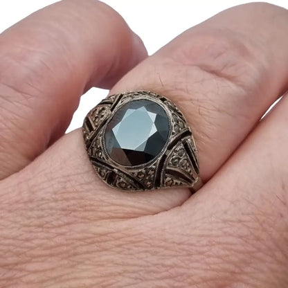 Anillo antiguo art déco en plata 925 con piedra hematite un regalo atemporal.