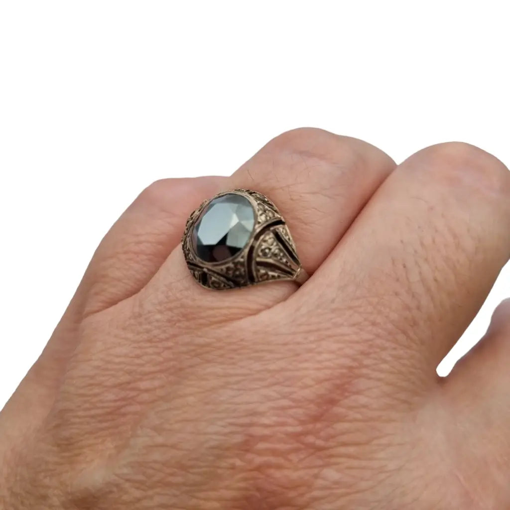 Anillo antiguo art déco en plata 925 con piedra hematite un regalo atemporal.