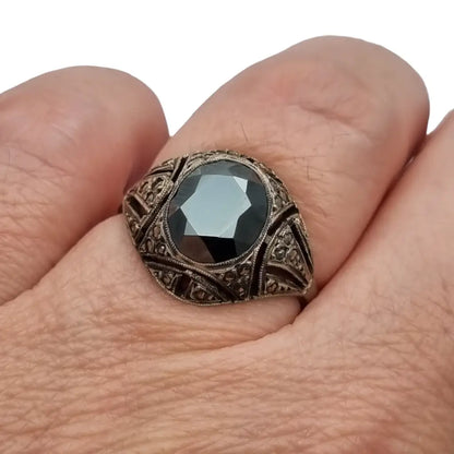 Anillo antiguo art déco en plata 925 con piedra hematite un regalo atemporal.