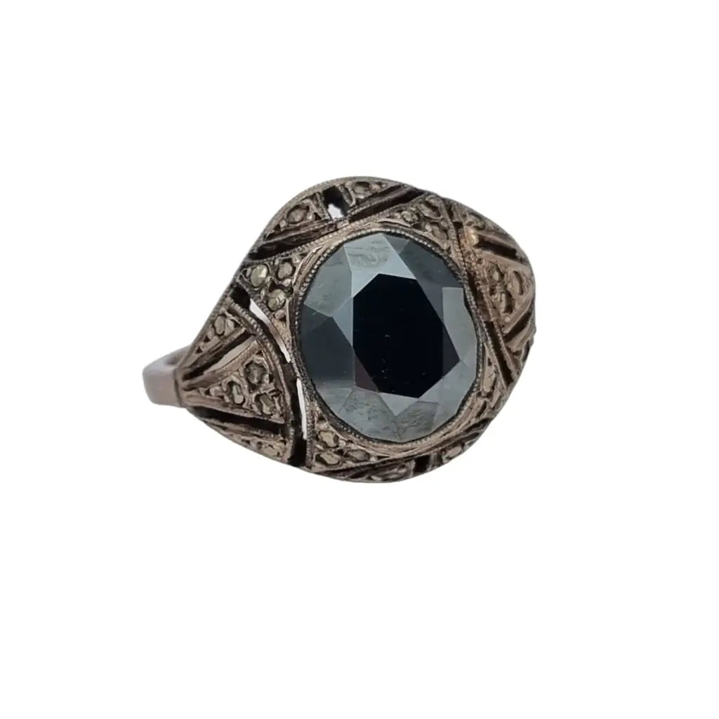 Anillo antiguo art déco en plata 925 con piedra hematite un regalo atemporal.