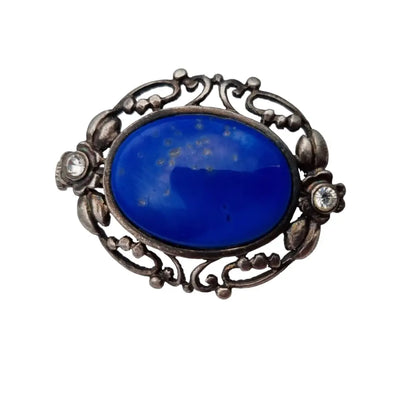 Broche modernista de plata y lapislázuli azul regalos boho originales.