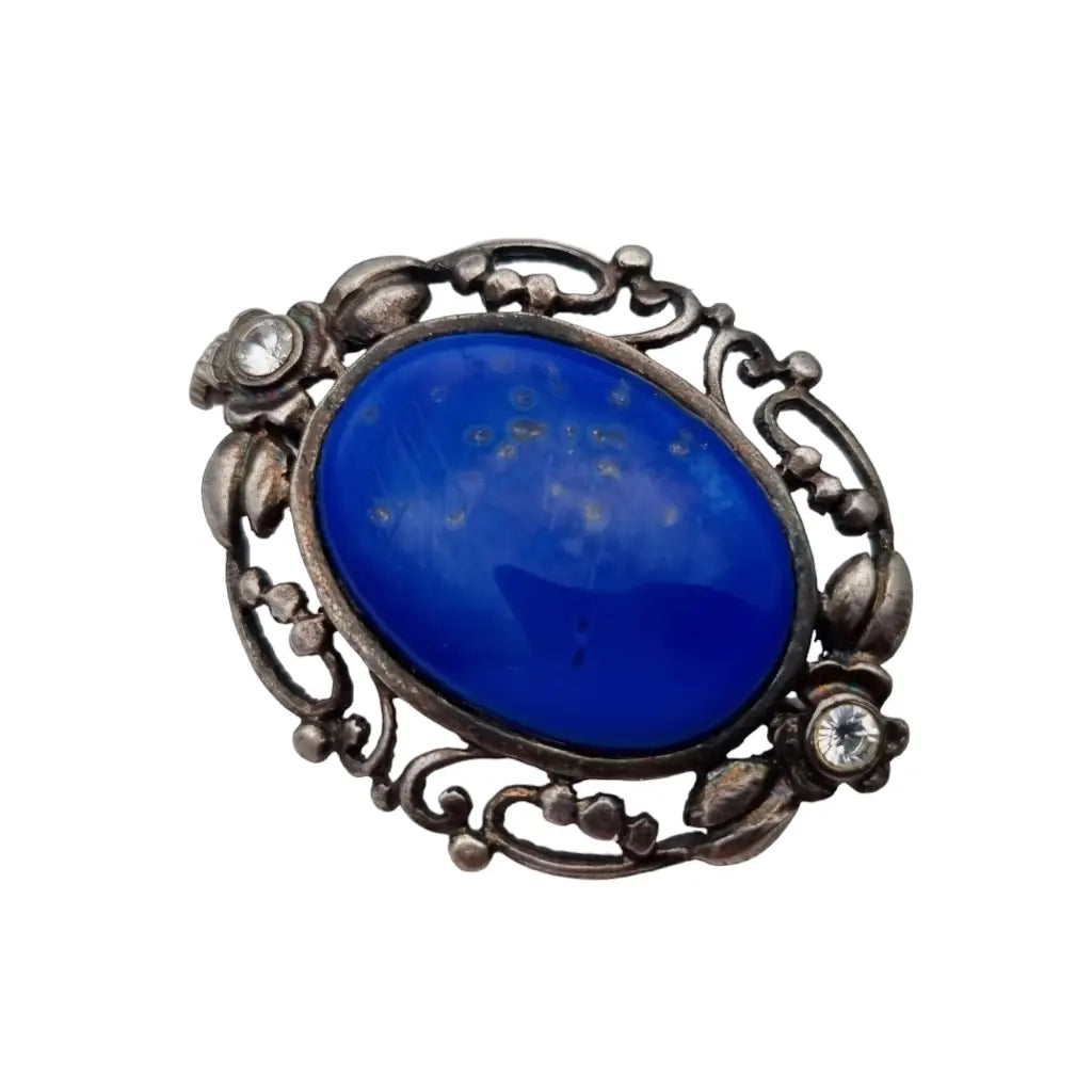 Broche modernista de plata y lapislázuli azul regalos boho originales.