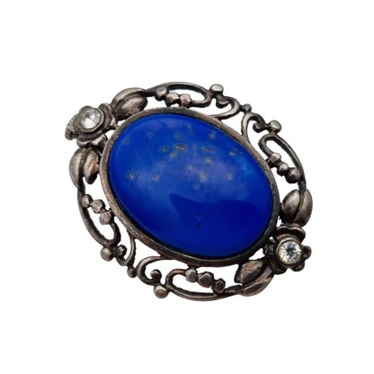 Broche modernista de plata y lapislázuli azul regalos boho originales.