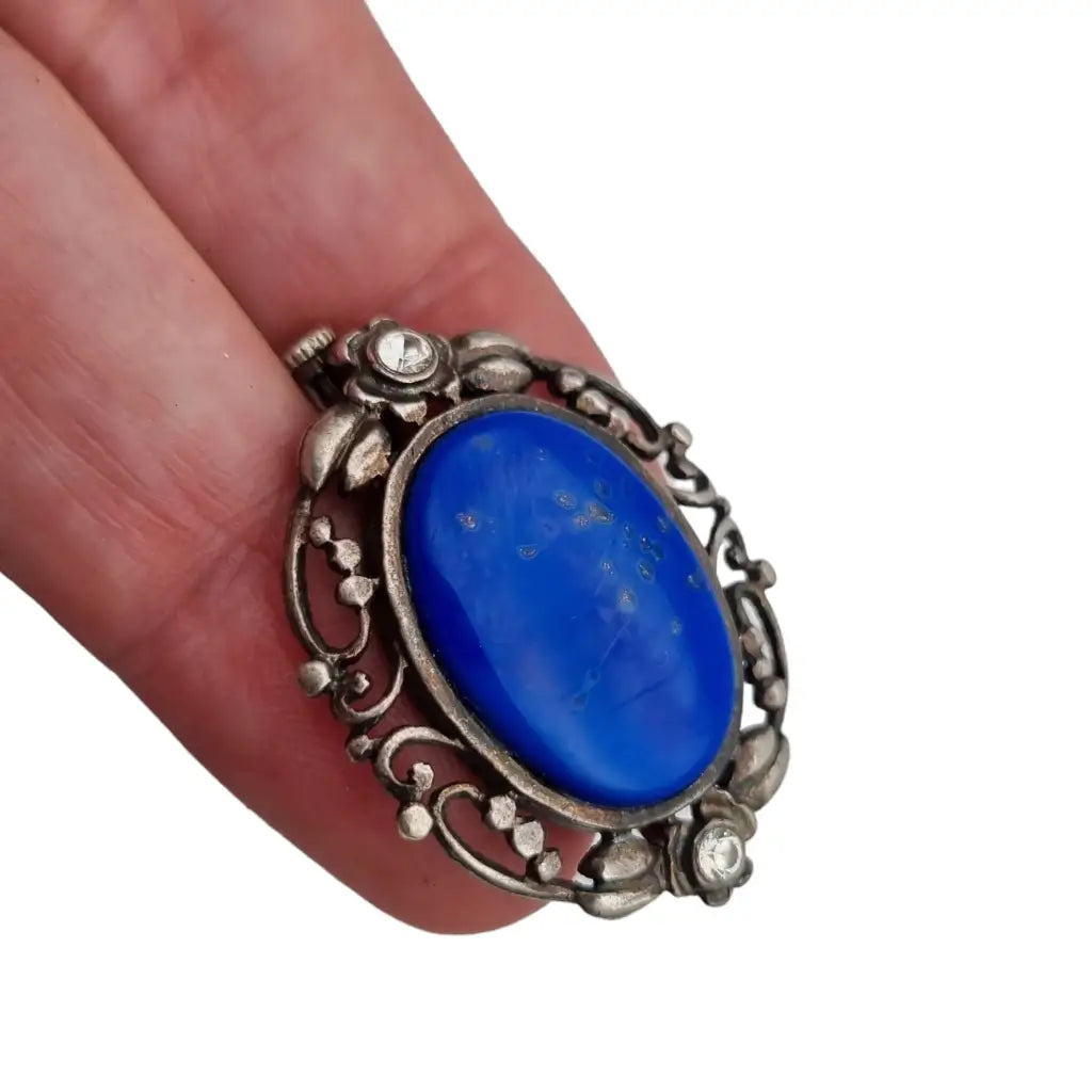 Broche modernista de plata y lapislázuli azul regalos boho originales.