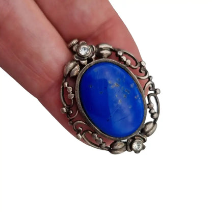 Broche modernista de plata y lapislázuli azul regalos boho originales.