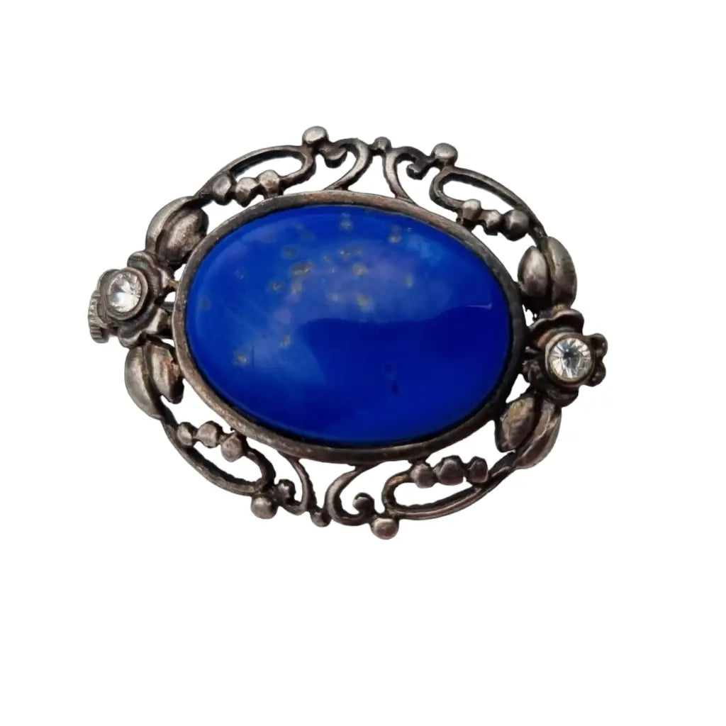 Broche modernista de plata y lapislázuli azul regalos boho originales.