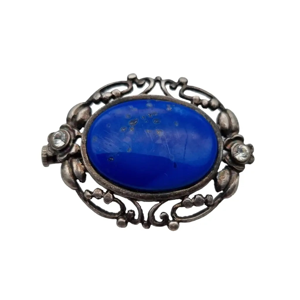 Broche modernista de plata y lapislázuli azul regalos boho originales.