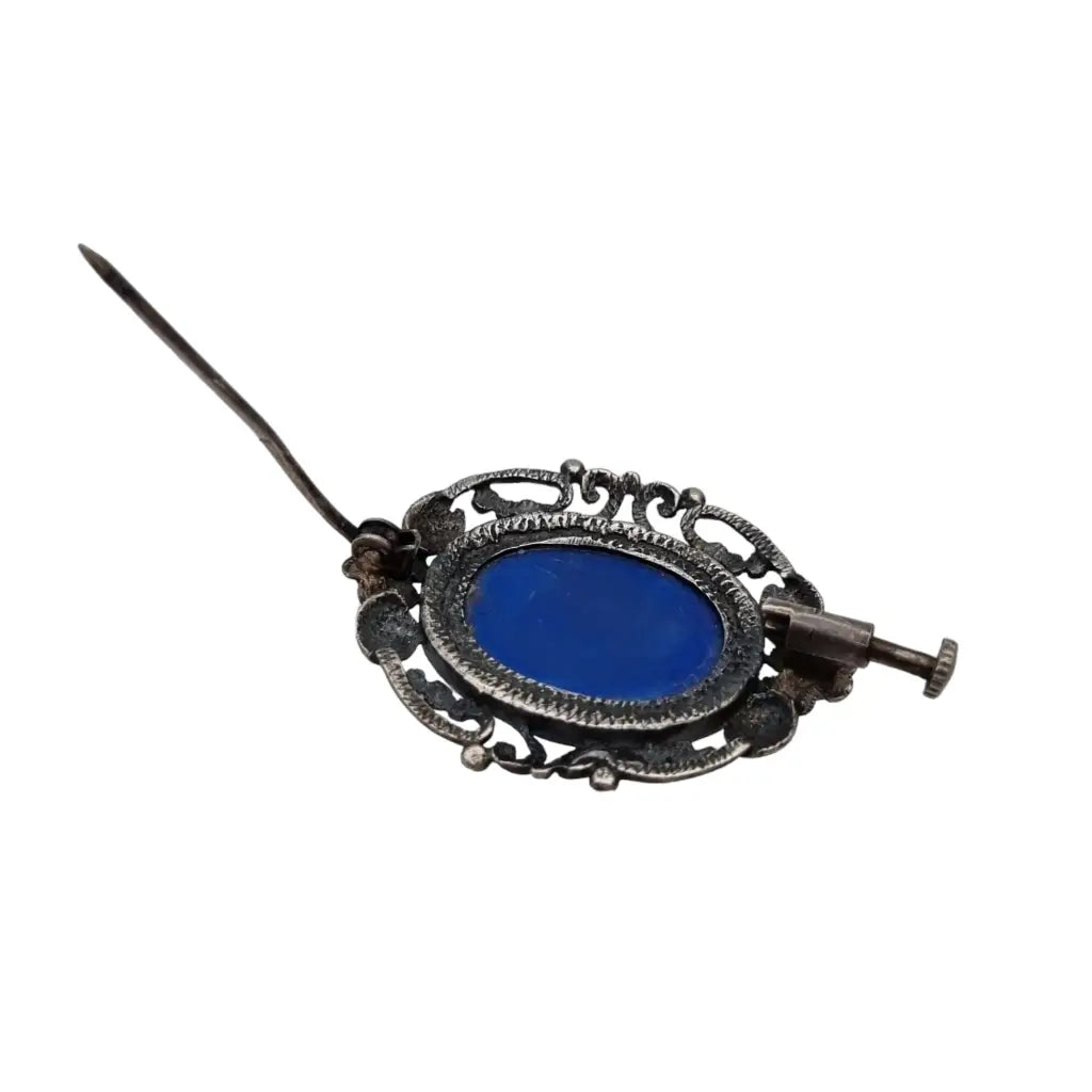 Broche modernista de plata y lapislázuli azul regalos boho originales.