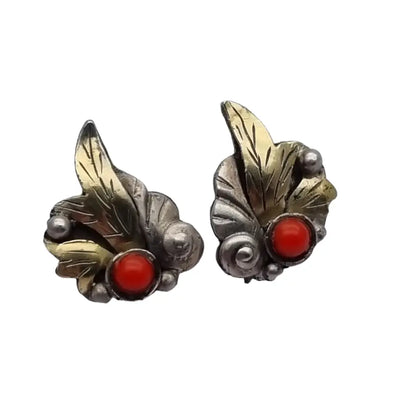 Pendientes art déco de plata y oro años 40 regala joyas antiguas vintage.