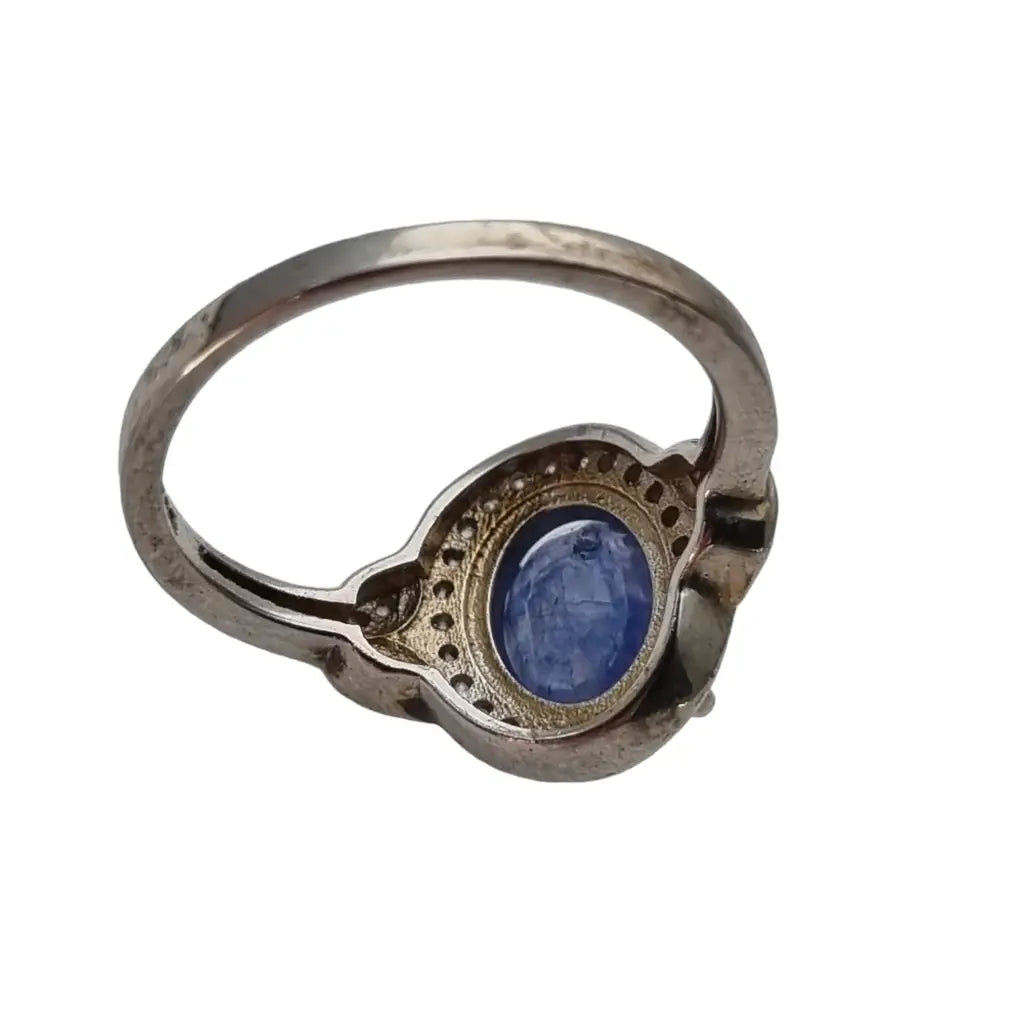 Anillo art déco de plata y zafiro azul regalo mujer. Joyas antiguas vintage.