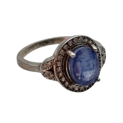 Anillo art déco de plata y zafiro azul regalo mujer. Joyas antiguas vintage.