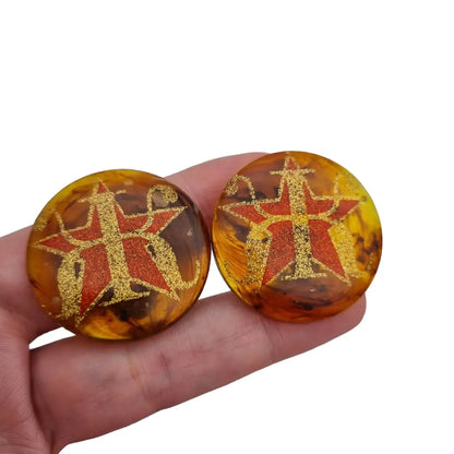 Pendientes vintage de clip marrón con estrella dorada regalos para mujer.