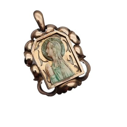 Medalla modernista de la virgen en plata y oro circa 1910 colgante religioso.