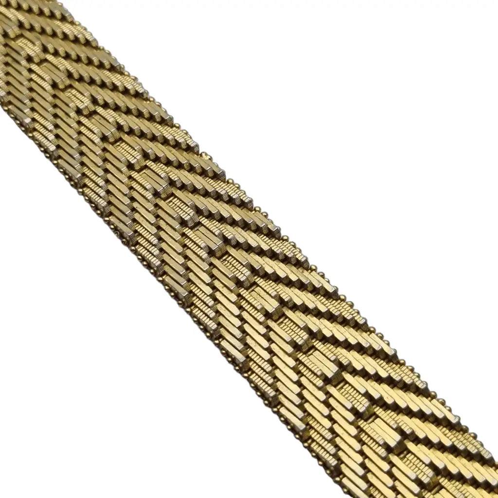 Pulsera retro italiana de tejido plano modernista chapada en oro 18k 1970.