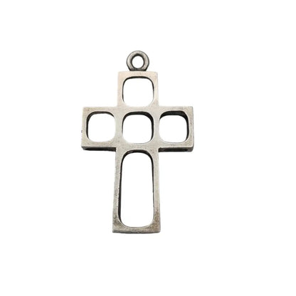 Cruz de plata vintage efecto tridimensional joyería religiosa años 70.