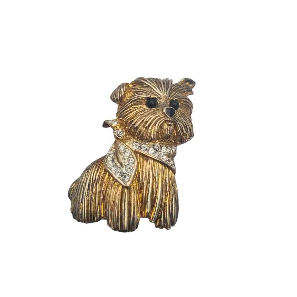 Carven paris broche vintage de perro terrier dorado con pedrería numerado 1898.