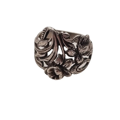 Anillo modernista de plata antiguo flores regalos originales. - LaBizarreSusu