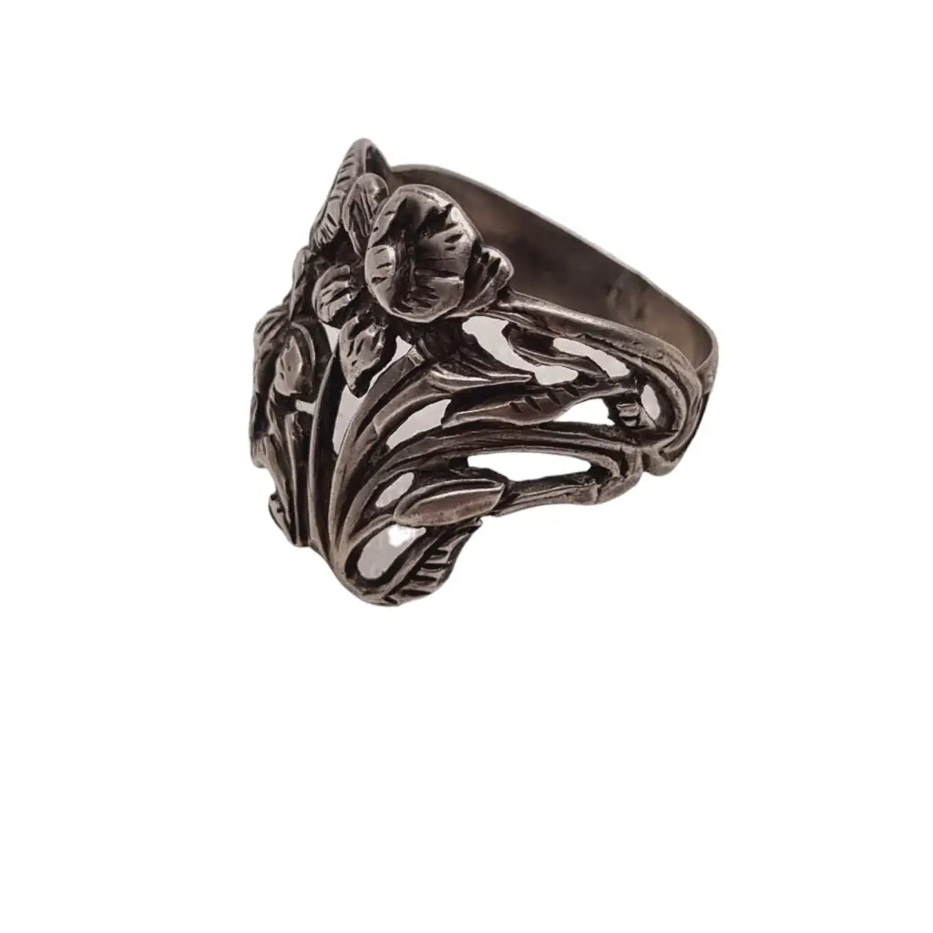 Anillo modernista de plata antiguo flores regalos originales. - LaBizarreSusu