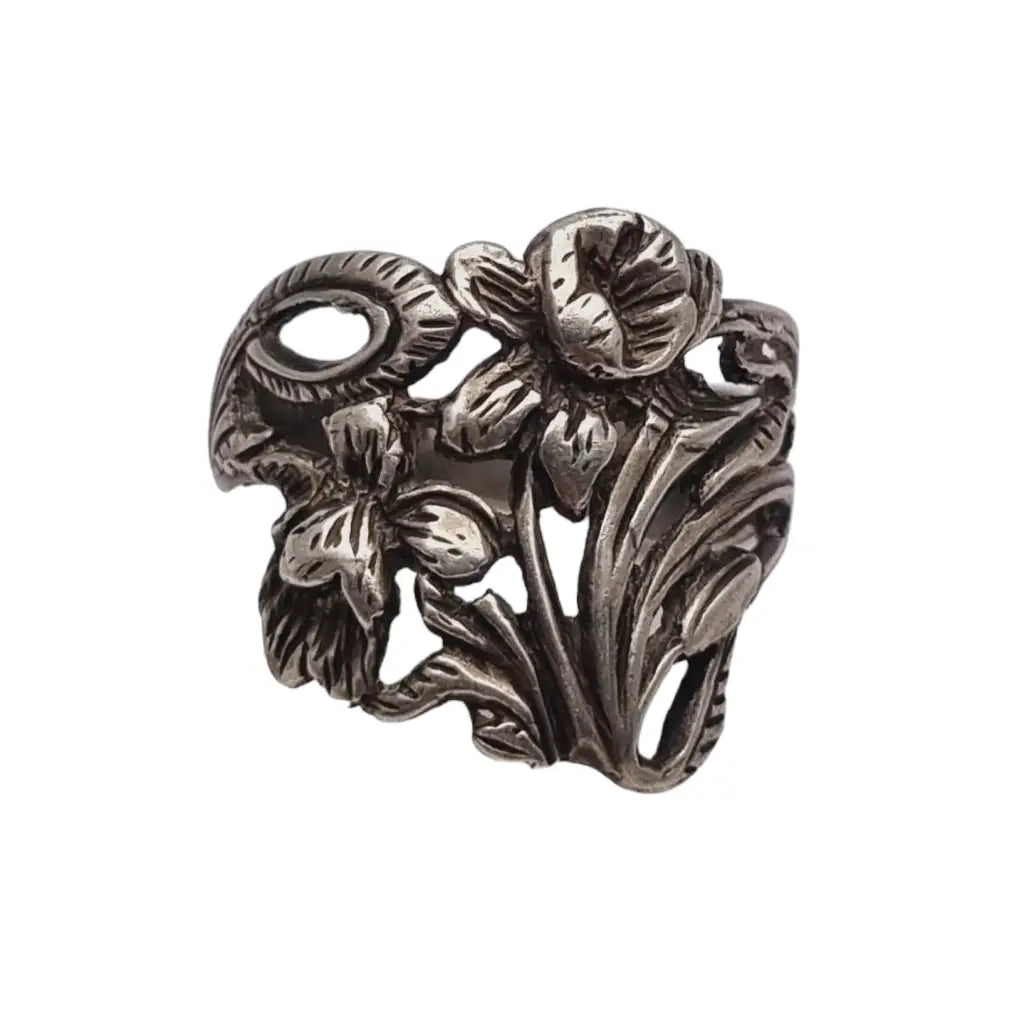 Anillo modernista de plata antiguo flores regalos originales. - LaBizarreSusu